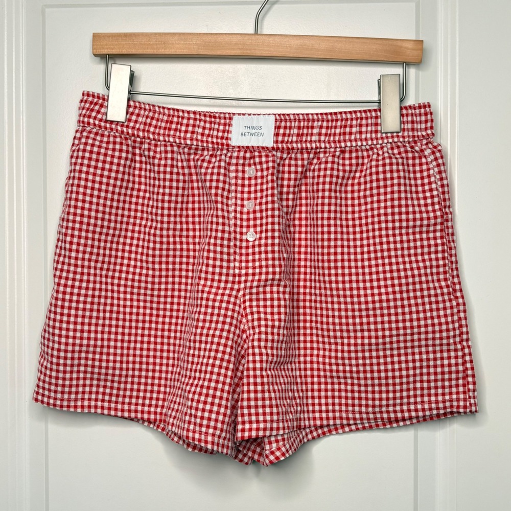 Y2K Things Between Women's Red Gingham Boxer Shorts Lounge Sleep Shorts Size M